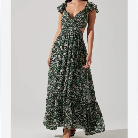 mare mare puff-sleeve square-neck satin maxi dress Stella Puff Sleeves Square Neck Dress – Noire